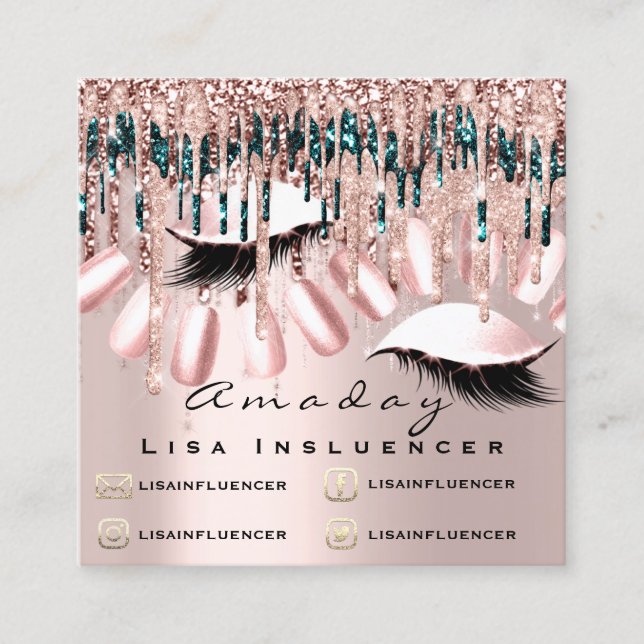 Manicure Nail Artist Tropfens Glitzer Soziale Rose Quadratische Visitenkarte (Vorderseite)