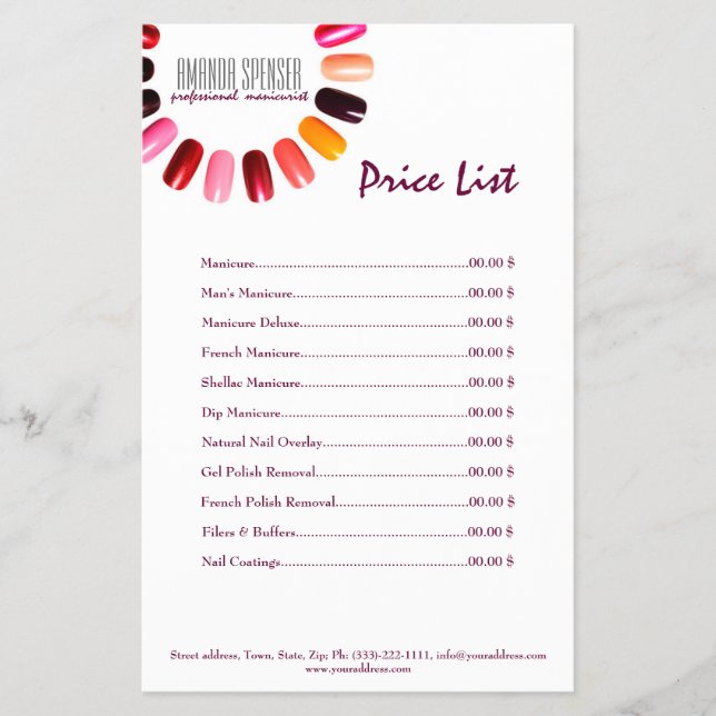 Manicure Nail Salon Preisliste Einfach Weißer Flye Flyer (Vorne)
