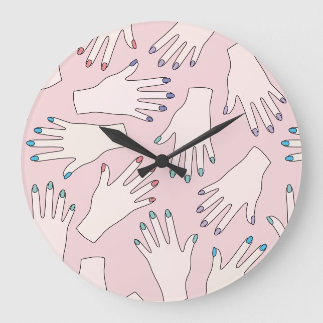 Manicured Handnagel-Studio-Rosa-Pastell-Muster Große Wanduhr (Vorderseite)