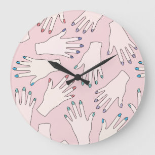 Manicured Hands Nail Studio Pink Pastel Pattern Große Wanduhr