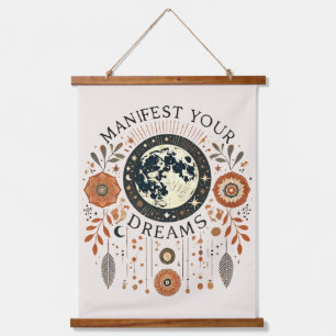 "Manifest Your Dreams Wall Tapestes - Boho Spiritu Wandteppich Mit Holzrahmen
