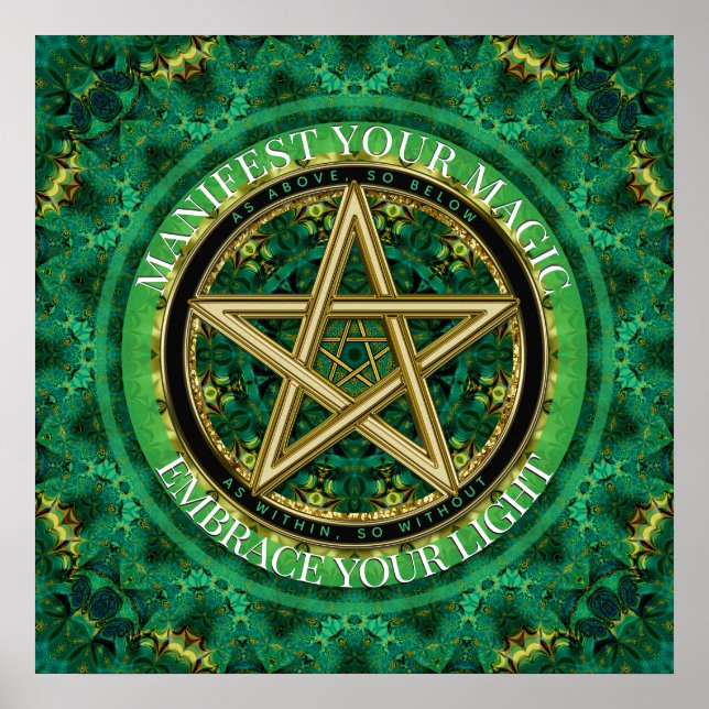 Manifest Your Magic Golden Pentacle Nature Green Poster (Vorne)