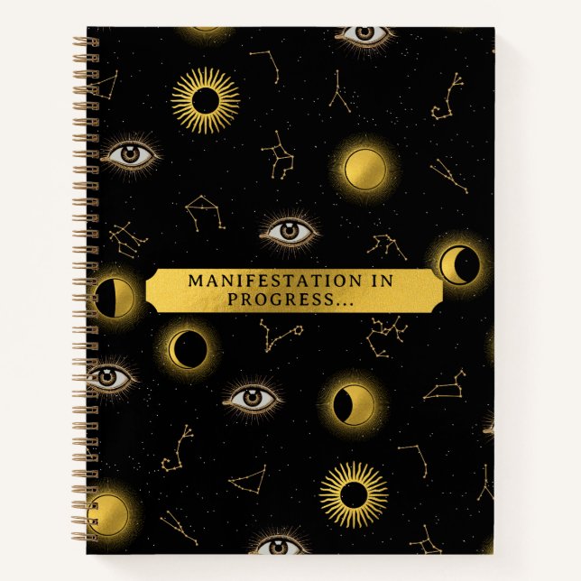 Manifestation Celestial Sun & Moon Zodiac Eye Notizbuch (Vorderseite)