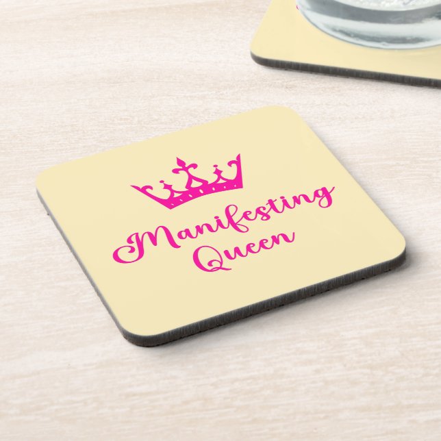 Manifestation von Queen Pink Letters Getränkeuntersetzer (Linke Seite)