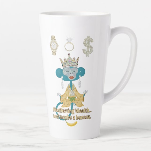 Manifesting Wealth Affe Zen-Kunst Milchtasse (Rechts)