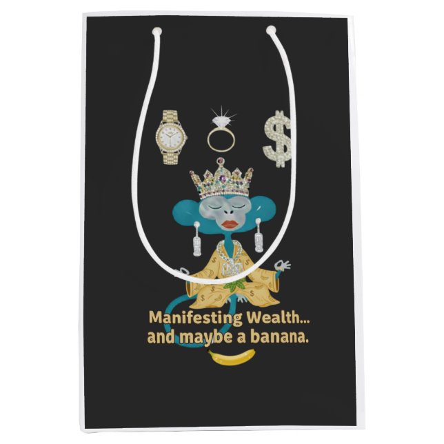 Manifesting Wealth Monkey zen art  Mittlere Geschenktüte (Vorderseite)