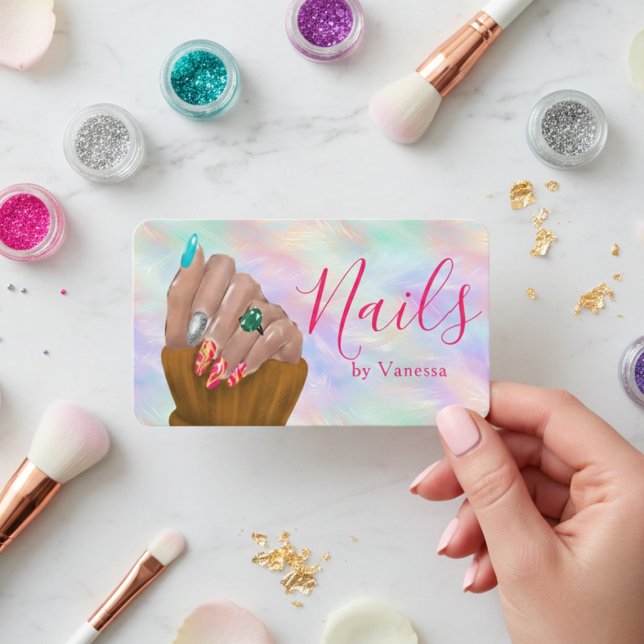 Maniküre-Nagelstudio-Künstler Chic Iridescent Opal Visitenkarte (Von Creator hochgeladen)