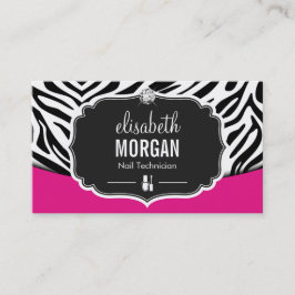 Maniküre Nageltechniker Black Pink Zebra Print Visitenkarte