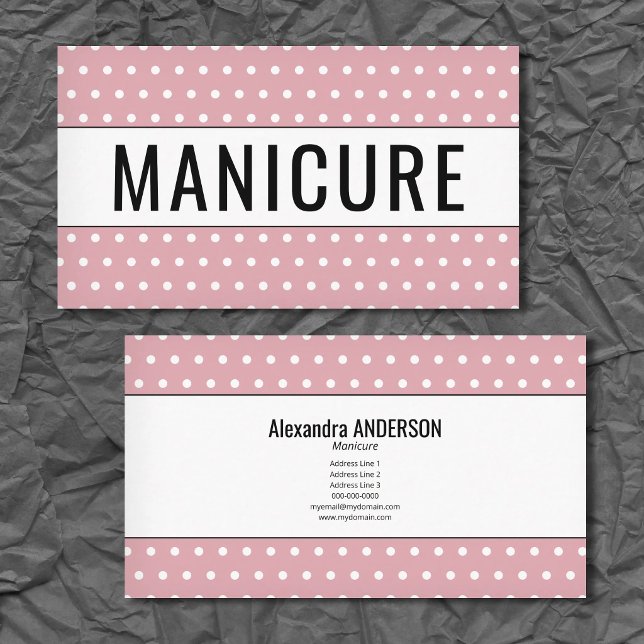 Maniküre - Rosa Tupfen Visitenkarte (Manicure - Polka Dots Pink Business Card)