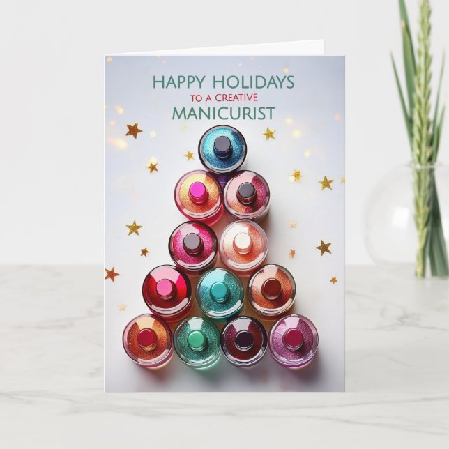 Maniküre Weihnachts-Nagellackflaschen Baum Feiertagskarte (Vorderseite)