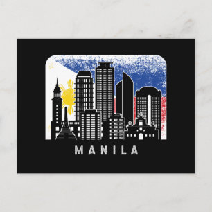 Manila NCR Skyline Vintag Philippinen-Flagge Postkarte