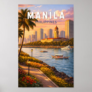 Manila Philippinen Skyline Illustration Reise Kuns Poster