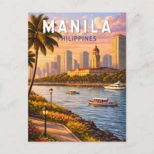 Manila Philippinen Skyline Illustration Reise Kuns Postkarte