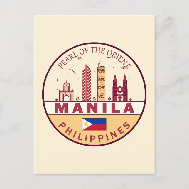 Manila Philippines City Skyline Emblem Postkarte (Vorderseite)