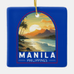 Manila Philippines Reisen Kunst Vintag Keramikornament<br><div class="desc">Manila Retro Vektor Reise Design. Manila,  die Hauptstadt der Philippinen,  ist eine dicht besiedelte Bajoradenstadt auf der Insel Luzon,  die spanische Kolonialarchitektur mit modernen Wolkenkratzern verbindet.</div>