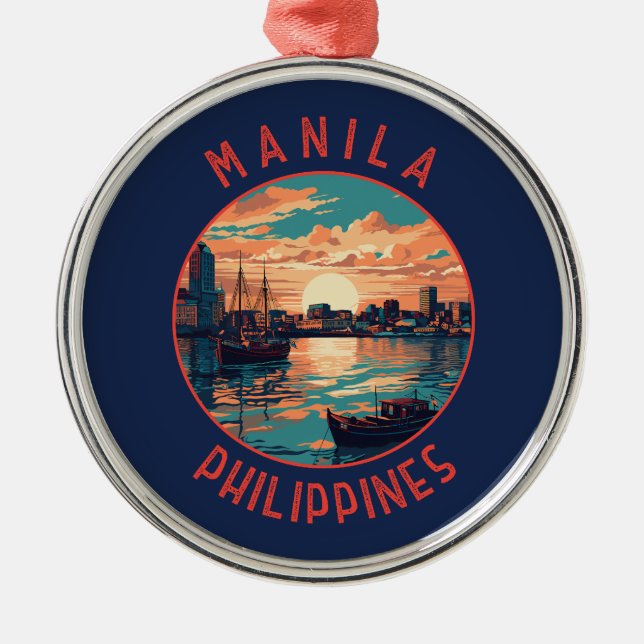 Manila Philippines Retro Distressed Circle Ornament Aus Metall (Vorne)