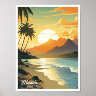 Manila Philippines Vintage Travel Illustration Poster