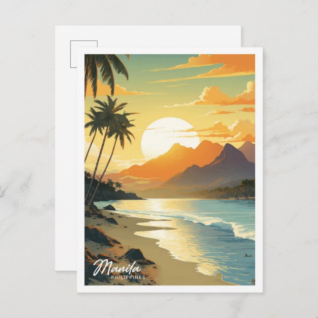 Manila Philippines Vintage Travel Illustration Postkarte (Vorne/Hinten)