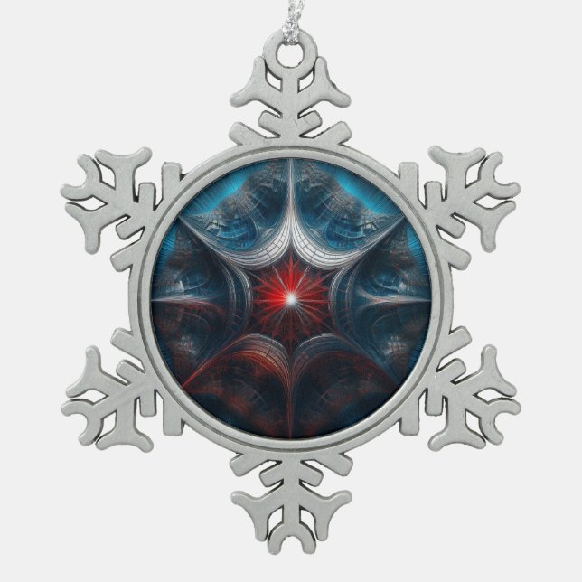 Manipuliertes Mandelbrot mit Sternexplosion Center Schneeflocken Zinn-Ornament (Vorderseite)