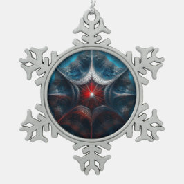 Manipuliertes Mandelbrot mit Sternexplosion Center Schneeflocken Zinn-Ornament