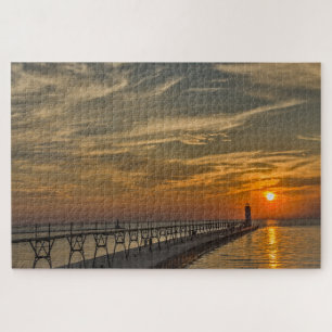 Manistee North Pierhead Leuchtturm bei Sonnenunter Puzzle
