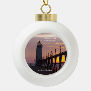 Manistee North Pierhead Light Sunset Ornament