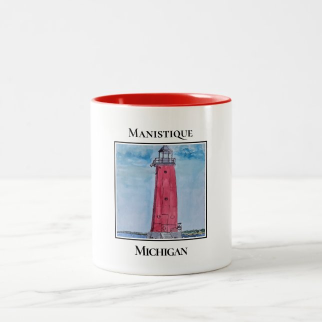 Manistique East Breakwater Lighthouse Zweifarbige Tasse (Mittel)