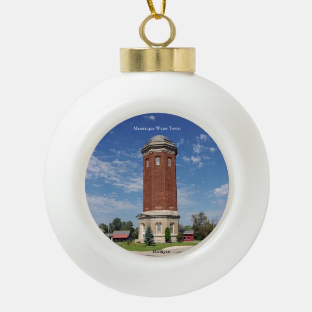 Manistique Water Tower Ball oder Schneeflocke Keramik Kugel-Ornament (Vorderseite)