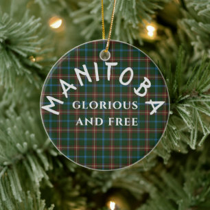 Manitoba Motto und Tartan Keramik Ornament