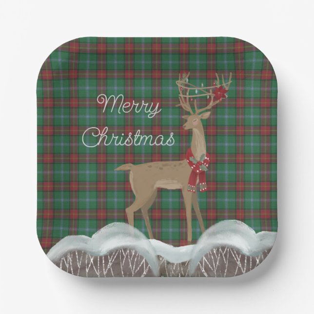 Manitoba Provincial Tartan and Christmas Deer Pappteller (Vorderseite)