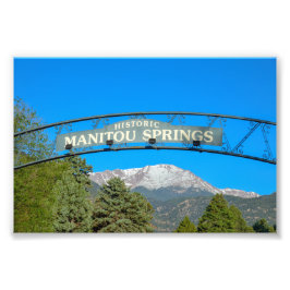 Manitou Springs Sign Framing Pikes Peak, Colorado Fotodruck