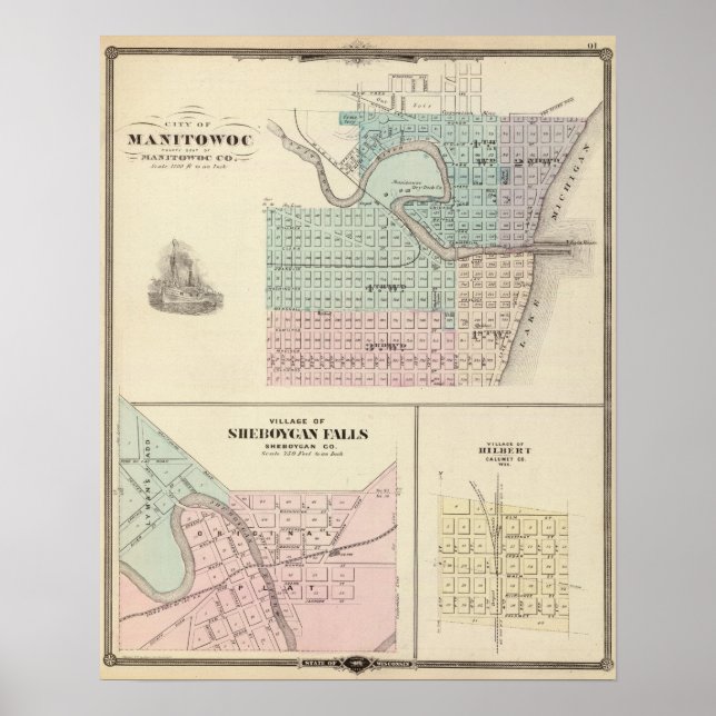 Manitowoc, Sheboygan und Hilbert, Wis Poster (Vorne)