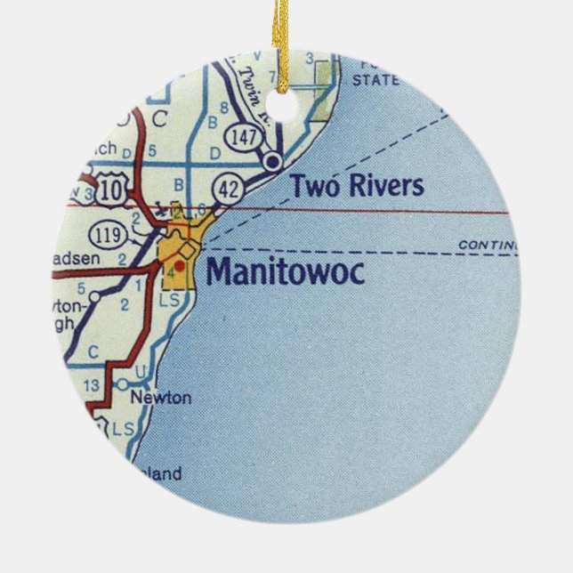 Manitowoc Vintag Map Keramik Ornament (Hinten)