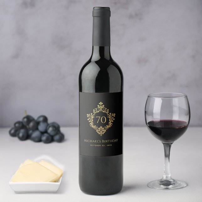 Mann 70. Geburtstag Elegantes Vintages Black Gold  Weinetikett (Von Creator hochgeladen)