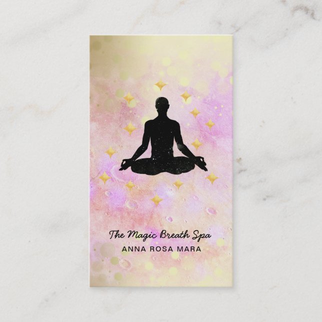 ** Mann. Achtsamkeit Yoga Glitzer Gold Meditation Visitenkarte (Vorderseite)