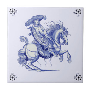 Mann am Horseback Figural Blue Dutch Tile Repro Fliese