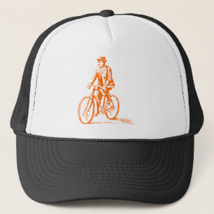 Mann auf einem Fahrrad - Orange Truckerkappe