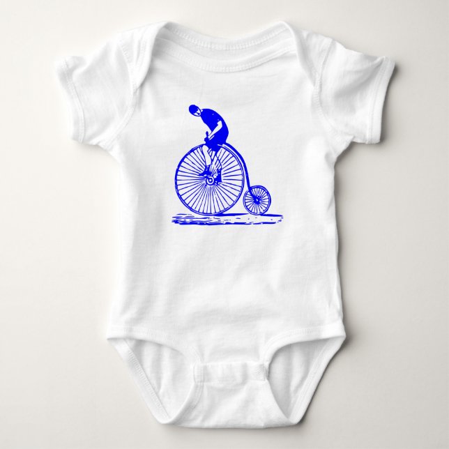 Mann auf einem Penny Farthing - Blau Baby Strampler (Vorderseite)