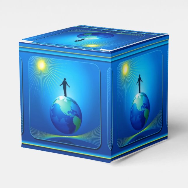 Mann auf Globe Geschenkschachtel (Vorderseite)
