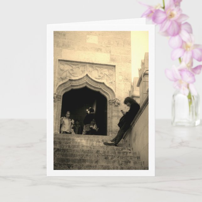 Mann außerhalb von Llotja de la Seda, Valencia, Sp Karte (Orchidee)