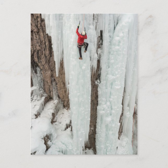 Mann beim Eisklettern, Colorado Postkarte (Vorderseite)