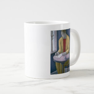 Mann, der 2004 schreibt Jumbo-Tasse