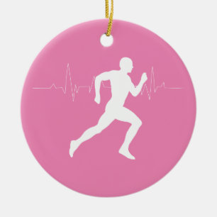 Mann, der die Silhouette der Läufer auf rosa Hinte Keramik Ornament