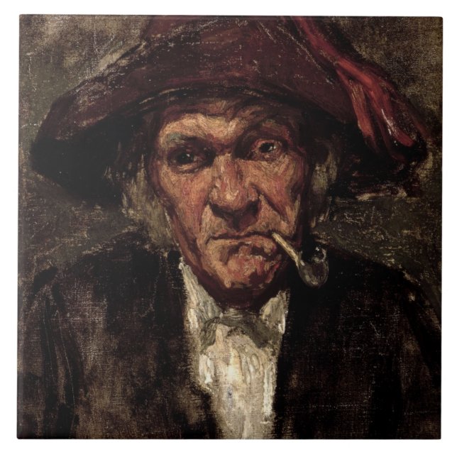 Mann, der ein Rohr, c.1859 raucht Fliese (Vorderseite)