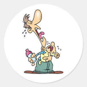 Mann, der ein waschendes Babyaufkleber hält Runder Aufkleber