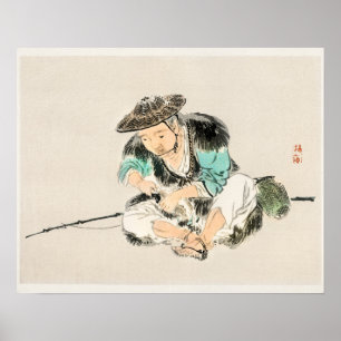 Mann, der eine Angel von Kōno Bairei hält Poster