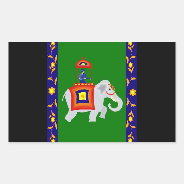 Mann, der Elephant fährt Rechteckiger Aufkleber (Vorderseite)