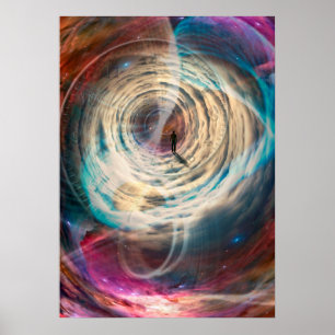 Mann, der in Raum und Zeit unterwegs ist Poster