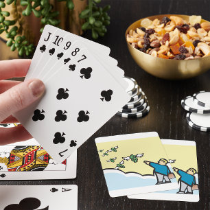Mann, der mit Flügeln auf Geld zeigt Spielkarten