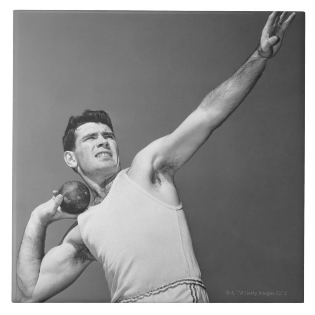 Mann, der Shotput wirft Fliese (Vorderseite)